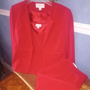 Liz Claiborne Dressy Red Jacket & Skirt 3 Pc Lady Suit.